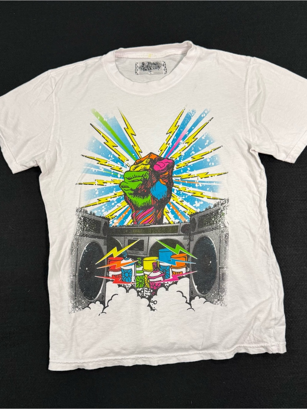 Vintage Y2K White Tee with Neon Multicolor StreetwearGraphic